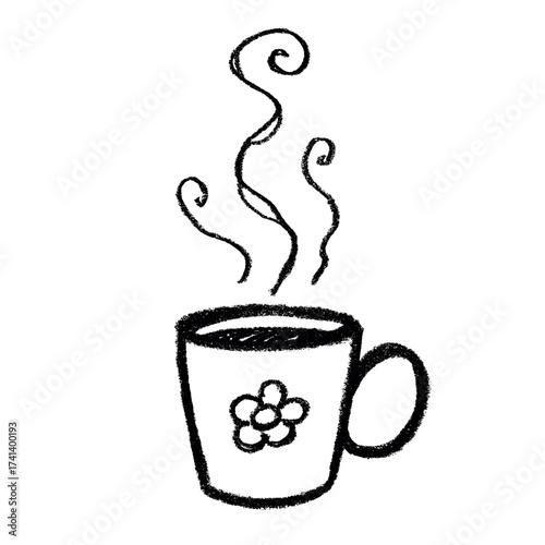 Cute cup of tea or coffee with rising steam Simple mug clipart Cozy home doodle Single element for print, web, design, decor