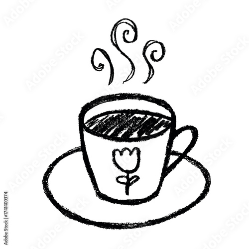 Cute cup of tea or coffee with rising steam Simple mug clipart Cozy home doodle Single element for print, web, design, decor