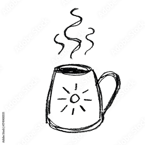 Cute cup of tea or coffee with rising steam Simple mug clipart Cozy home doodle Single element for print, web, design, decor