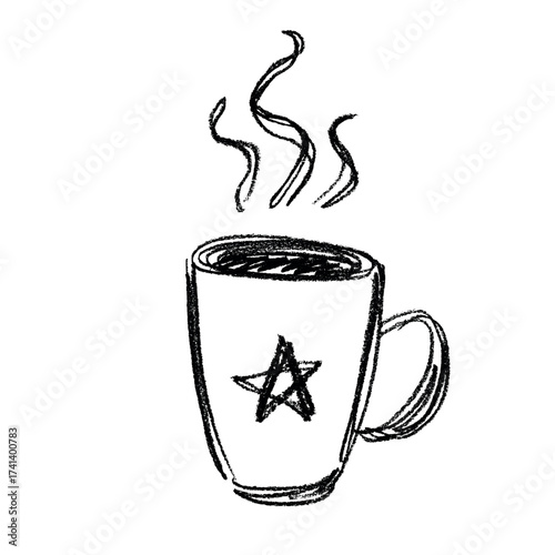 Cute cup of tea or coffee with rising steam Simple mug clipart Cozy home doodle Single element for print, web, design, decor