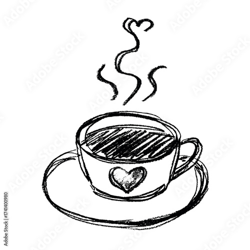 Cute cup of tea or coffee with rising steam Simple mug clipart Cozy home doodle Single element for print, web, design, decor