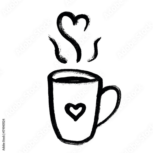 Cute cup of tea or coffee with rising steam Simple mug clipart Cozy home doodle Single element for print, web, design, decor