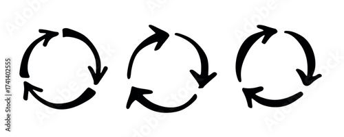 Set of hand drawn recycle arrow icon Recycling resources symbol Reuse of materials, zero waste, green environment, saving the planet