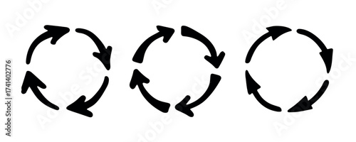 Set of hand drawn recycle arrow icon Recycling resources symbol Reuse of materials, zero waste, green environment, saving the planet