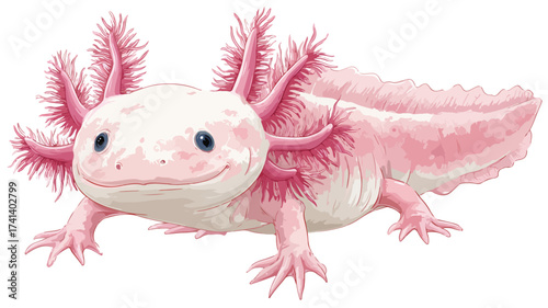 Charming Pink Axolotl Isolated on White Background for Photoshoots