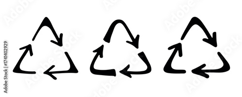 Set of hand drawn recycle arrow icon Recycling resources symbol Reuse of materials, zero waste, green environment, saving the planet