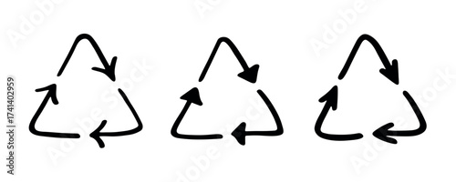 Set of hand drawn recycle arrow icon Recycling resources symbol Reuse of materials, zero waste, green environment, saving the planet