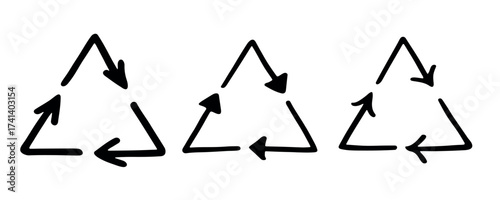 Set of hand drawn recycle arrow icon Recycling resources symbol Reuse of materials, zero waste, green environment, saving the planet