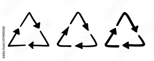 Set of hand drawn recycle arrow icon Recycling resources symbol Reuse of materials, zero waste, green environment, saving the planet