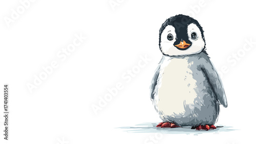 Adorable Cute Penguin Standing Upright Isolated White Background