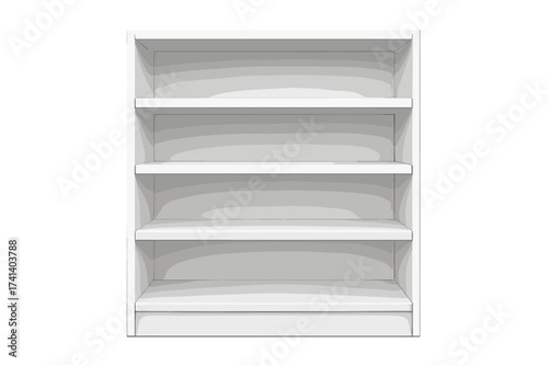 Empty white shop shelf vector. Realistic supermarket retail display rack for product placement. 3D store showcase, empty bookshelf or gondola mockup for merchandising.