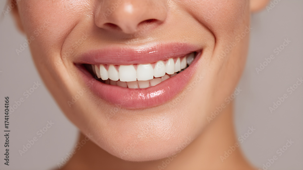 Fototapeta premium Woman smiling with perfect white teeth showing gums