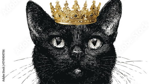 Royal Black Cat with Golden Crown - Majestic Feline Portrait for Creative Projects