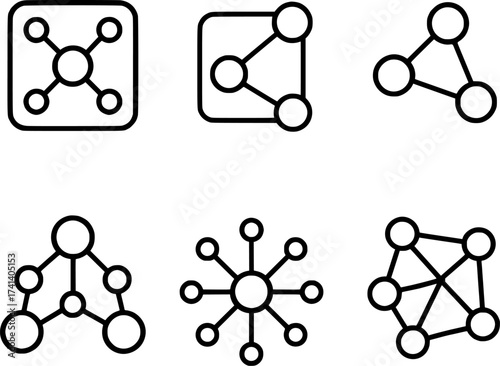 Abstract SaaS Network Connection Line Icons Vector Set