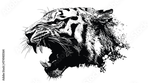 Striking Tiger Head Black Silhouette Capture