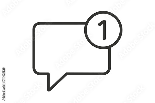 New message notification icon with number one. Vector illustration of a chat bubble symbol for a social media alert, inbox mail, or unread communication app notice.