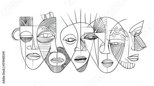 Minimalist Abstract Cultural One-Line Drawing Artwork