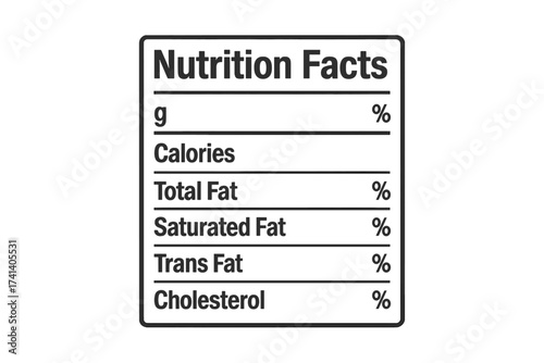 Nutrition Facts label template for food packaging. Daily value information with calories, cholesterol, fats. Healthy diet ingredient data vector. Flat design illustration.