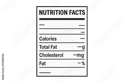 Nutrition facts label template for food packaging. Vector information table with daily values, calories, fat, cholesterol, sodium, carbohydrate. Healthy diet and nutrition.