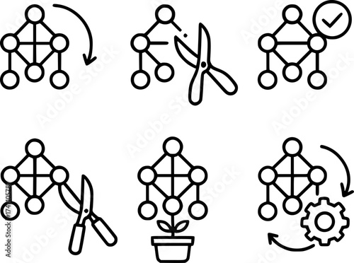 Model optimization and pruning vector icons set
