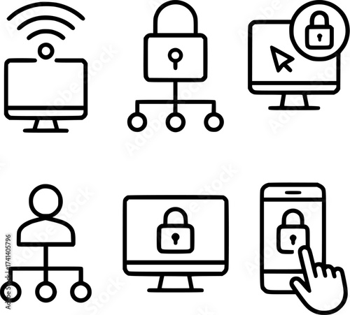 Network access and device control security icons set