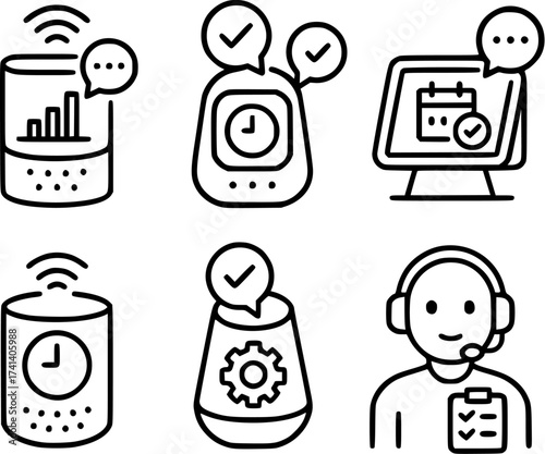 Smart assistants productivity vector icons set