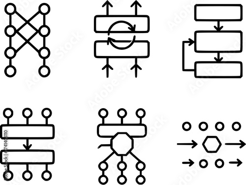 Transformer model token flow vector icons set artificial intelligence neural network design