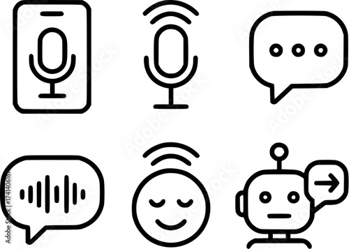 Voice assistant and smart reply vector icons set