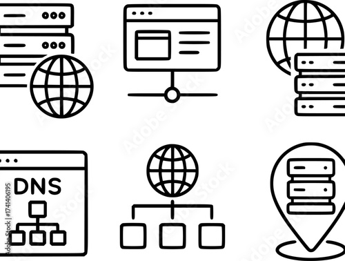 Web hosting and DNS management icons set
