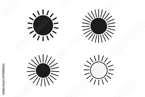 Set of vector starburst sunburst badges and vintage labels collection with simple flat style, black and white circular rays icons, stickers for design and decoration, customizable vector illustration