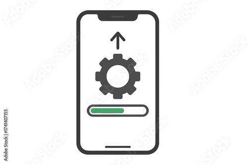 System software update and upgrade concept with loading progress on smartphone screen, gear icon and arrow symbol, digital device maintenance, mobile technology vector illustration