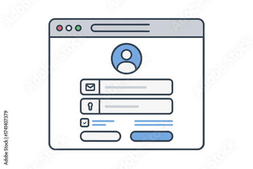 Modern web browser window with sign-in page, login form, user authentication, registration, authorization concepts, flat design vector graphic for digital security interface
