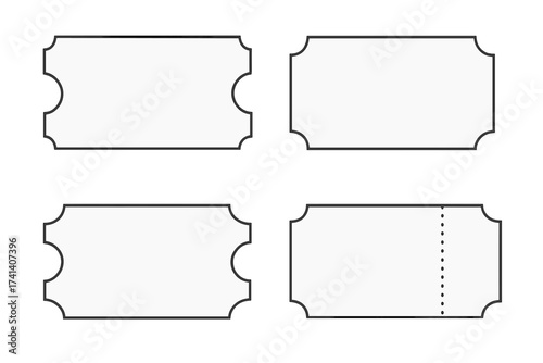Vector ticket templates set with decorative edges and perforation, isolated on transparent background, vintage style blank ticket design, frame border collection for events and admission