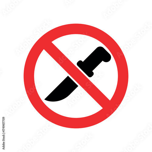Icon of a knife with a strikethrough in a red circle. An attribute of the kitchen, a chef, or a butcher. A bladed weapon, military combat ammunition. A hunter's or killer's tool.