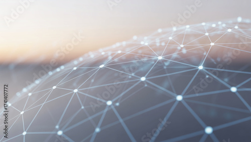 Abstract futuristic network visualization with interconnected glowing lines and nodes representing data flow and connectivity isolated on white background