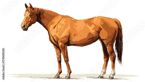 Majestic Brown Horse Standing Isolated on White Background for Equestrian Design Projects