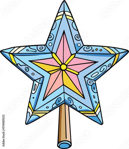 Whimsical Christmas Tree Topper An Artistic Star with Festive Decorations and a Colorful Design Ready for Holiday Cheer