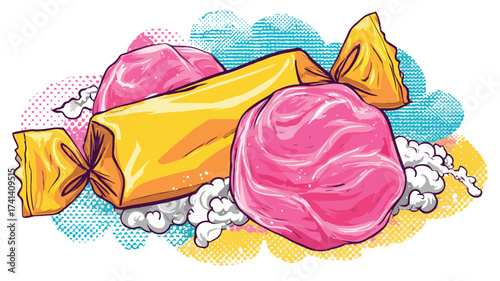 Colorful Bubble Gum and Fun Packaging Design Food Vector Illustration