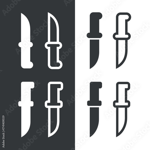 Knife icon set. An attribute of the kitchen, a chef, or a butcher. A bladed weapon, military combat ammunition. A hunter's or killer's tool.