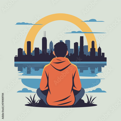 Solid color vector illustration for World Homeless Day, showing empathy, charity, social change, homeless support, urban aid, community help, and awareness campaigns