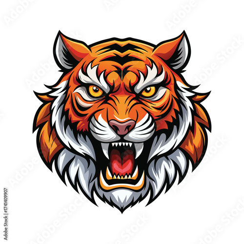 Fierce roaring tiger head emblem powerful predator wildlife