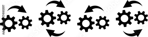 Black gear icons with arrows