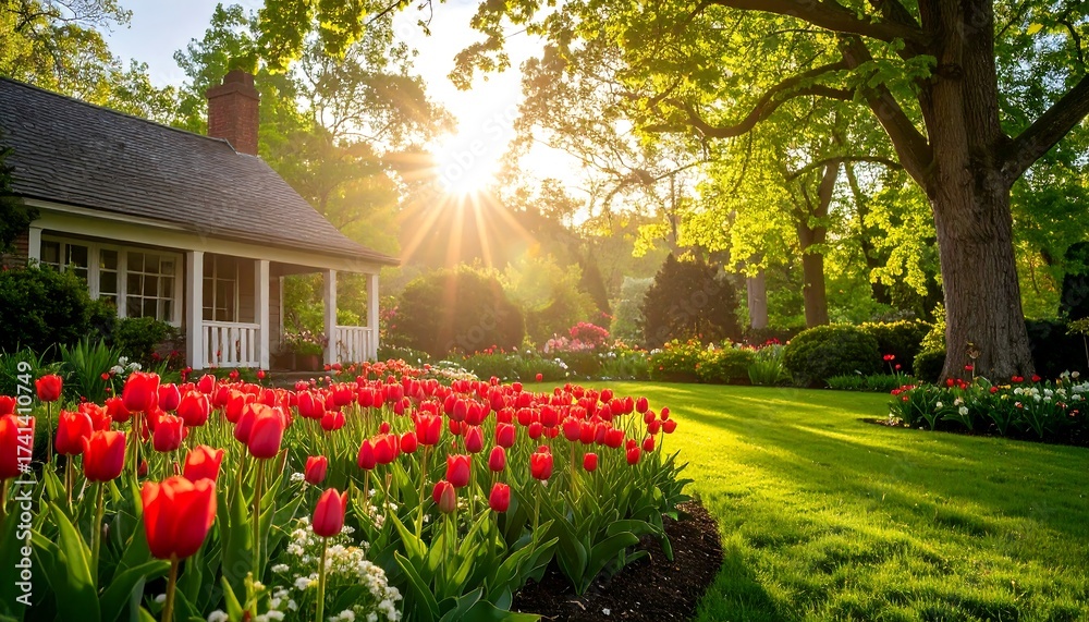 Fototapeta premium Sunlit garden home