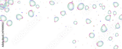 Realistic soap bubbles of round shape different sizes on transparent background. flying liquid bubbles design