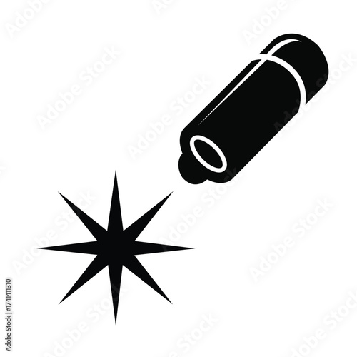 Black silhouette icon of a laser pointer emitting a star-shaped beam, representing presentation, technology, or precision.