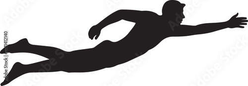 Silhouette of a man in a dynamic diving pose.