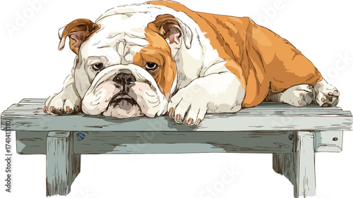 Vector Illustration of Cute Sad Dog on Bench - Emotional Pet Artwork