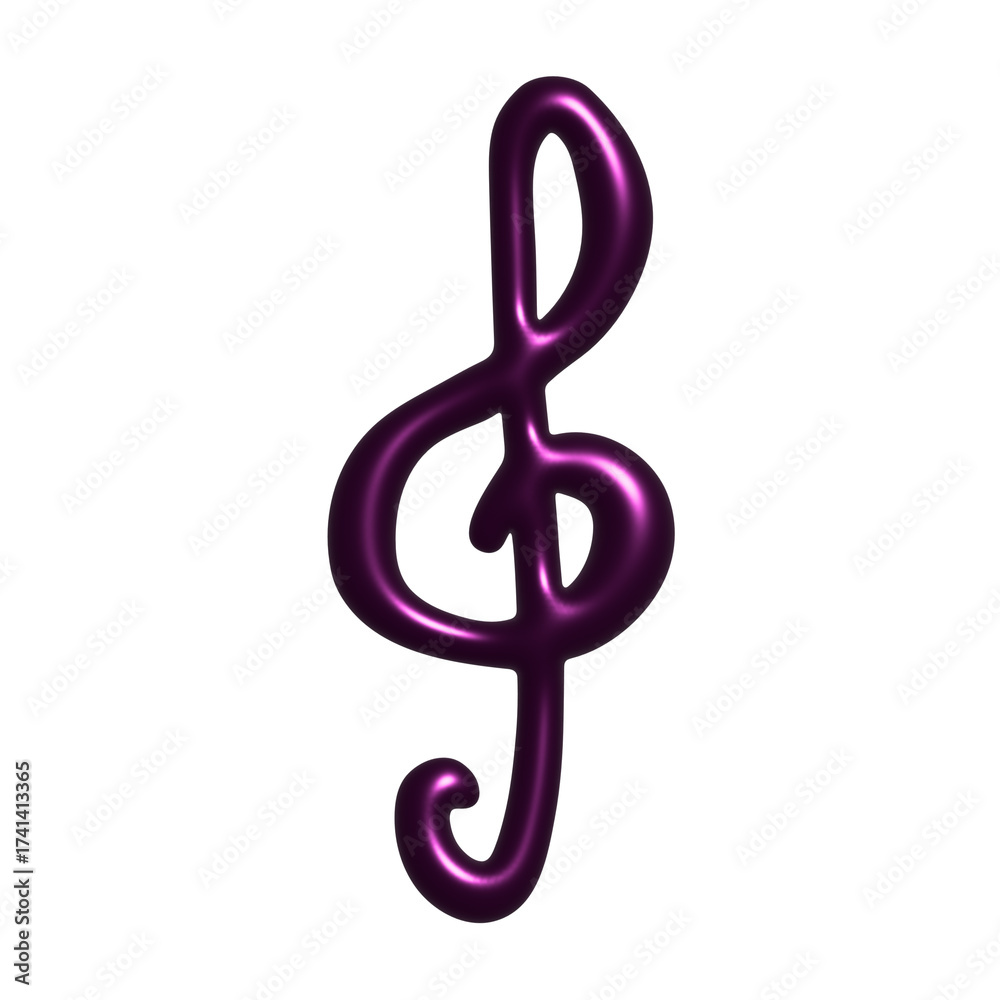 Fototapeta premium 3d treble clef. Hand drawn musical symbol. Single element for print, web, design, decor, logo