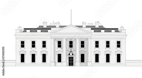 Minimalist Line Art Front View Of Famous Residence Building Illustration
