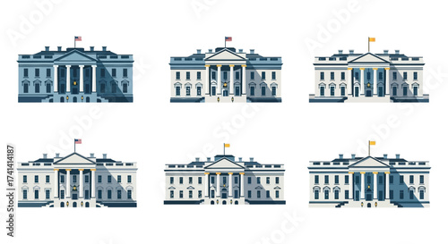 Flat Style Illustration Set of White House Building Architecture Landmark